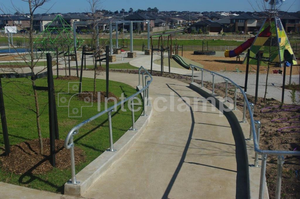 AS 1428 Handrailing installed with Interclamp key clamp fittings and galvanized steel tube